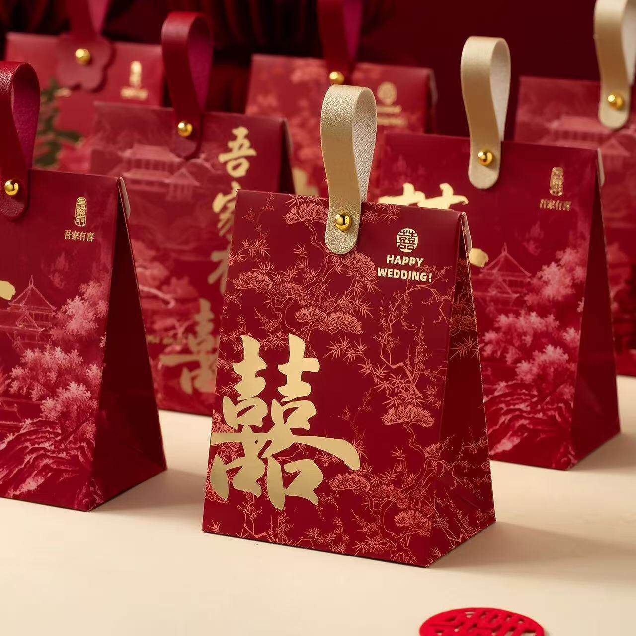 结婚喜糖盒2026新款喜糖袋装糖果礼盒空盒高级婚礼糖盒订婚喜糖盒
