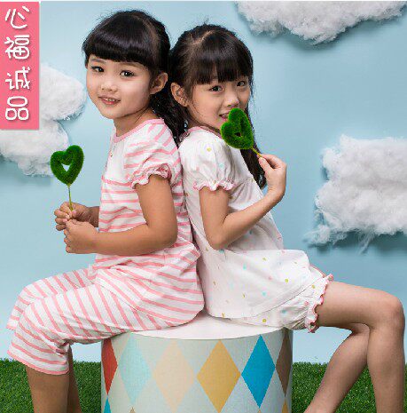 心福儿童纯棉家居服内衣套装 睡衣套装 春夏季内衣小女生冷气衫