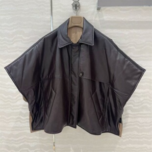 韩版落肩宽松版型慵懒进口绵羊皮廓形夹克披风斗篷棉服外套上衣女