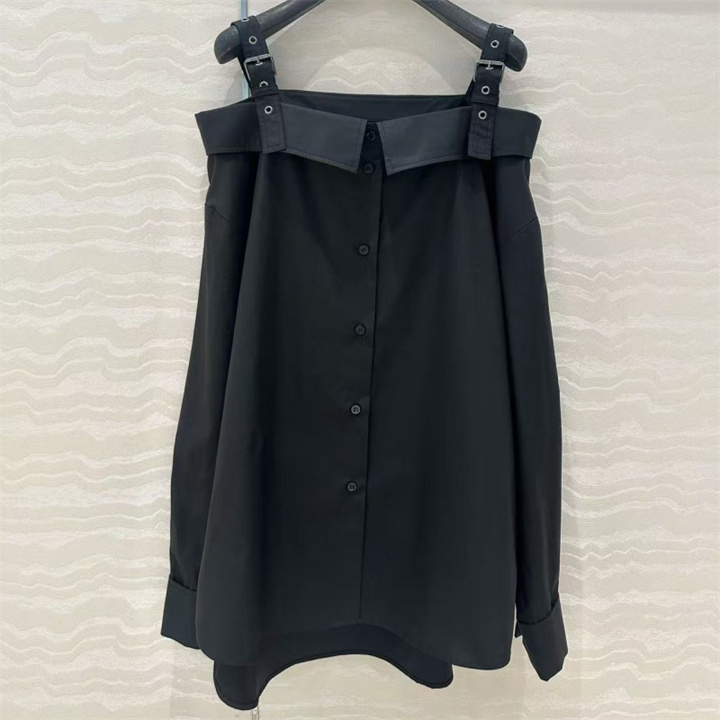 25年春季新款日系进口棉府绸纯棉肩带一字领宽松长袖衬衫上衣女