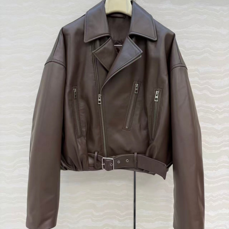 国标90白鸭绒真皮小翻领皮衣女