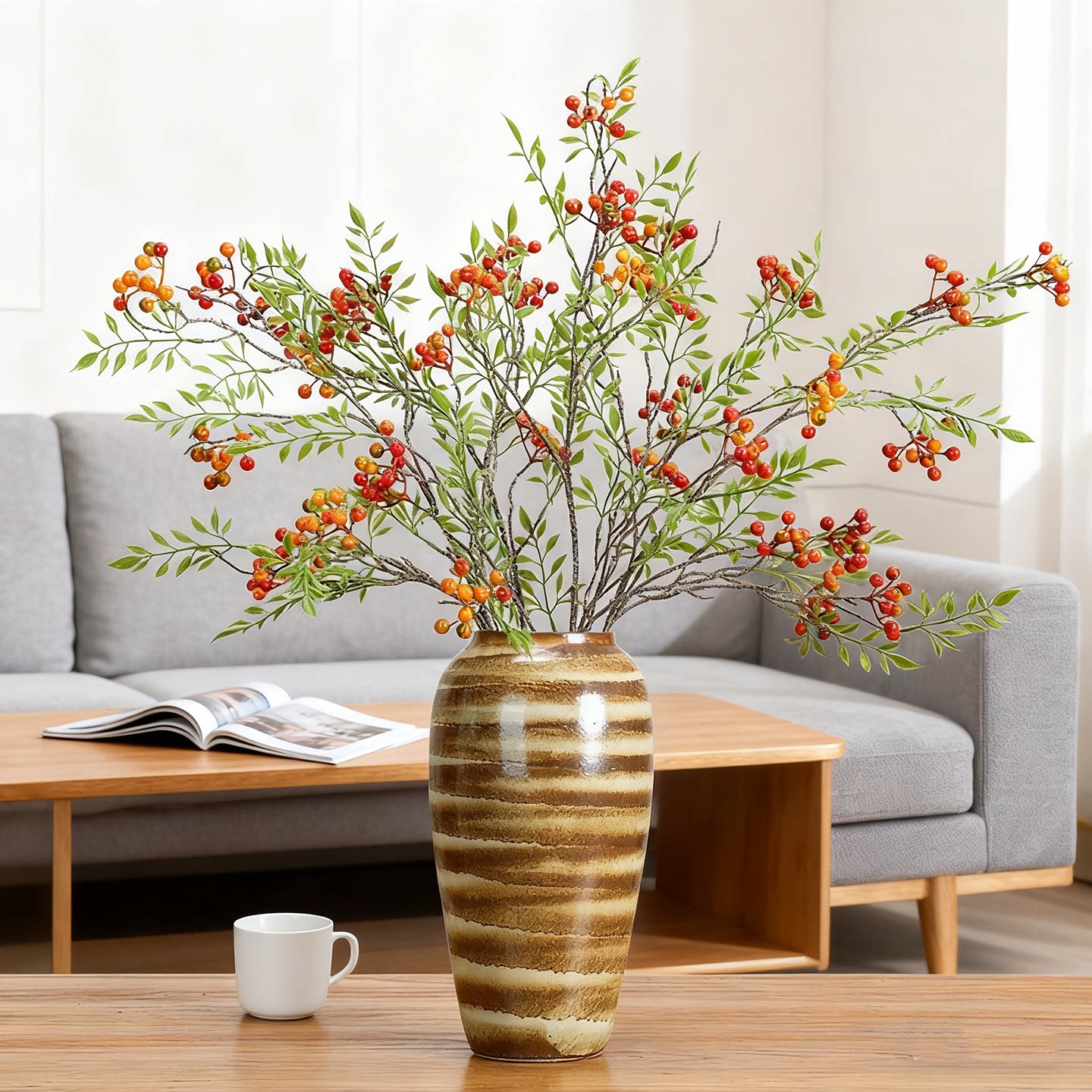 仿真马桑果客厅落地假花摆件大束秋实果山归来果发财果浆果装饰品