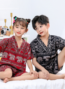 泰式儿童纯棉汗蒸服男童女童全棉大小童温泉洗浴亲子装桑拿按摩服