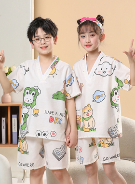 儿童纯棉汗蒸服女童男童卡通全棉宝宝浴服大童小童孩子睡衣家居服