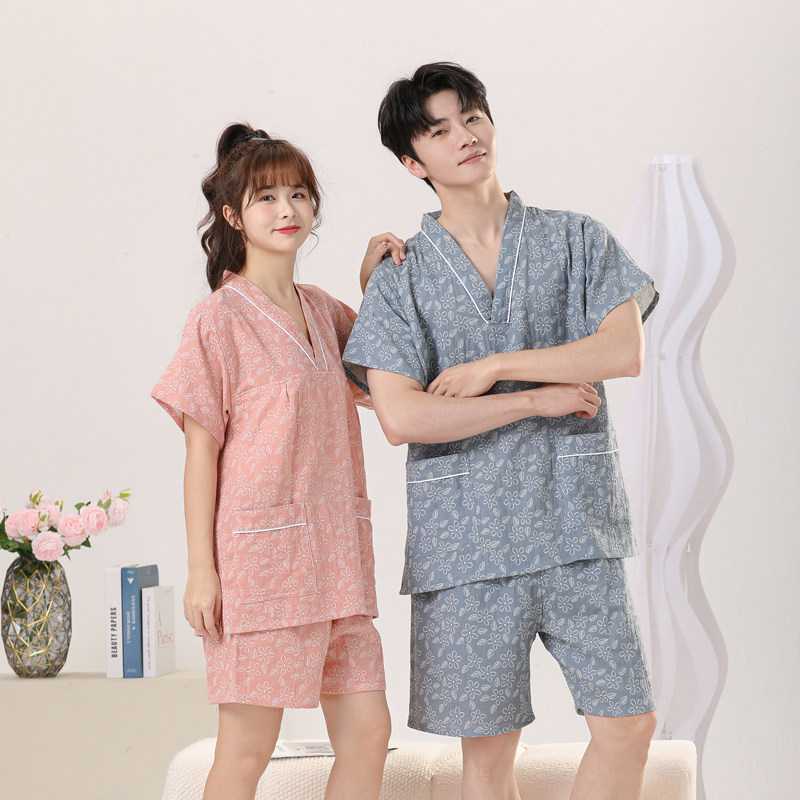 高档汗蒸服女全棉新款纯棉洋气情侣亲子装男大码桑拿浴服按摩睡衣