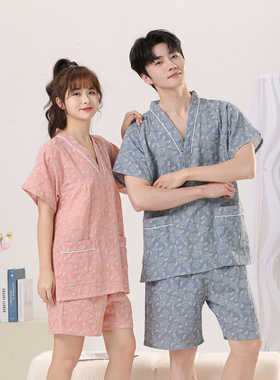 高档汗蒸服女全棉新款纯棉洋气情侣亲子装男大码桑拿浴服按摩睡衣