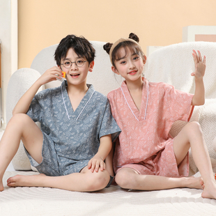 纯棉儿童汗蒸服女高档男童女孩全棉亲子情侣装 睡衣大童小童浴服