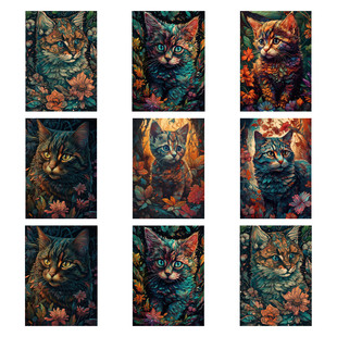 手绘画动物 鲜花丛中 猫咪数字油画24小时发货填充填色油彩画欧式