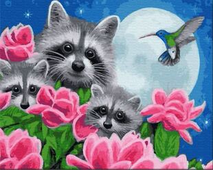 DIY 数字油画填色装饰画 PBN  花月下的浣熊