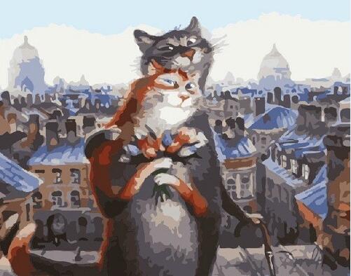 diy数字油画抽象风景静物填色绘油彩装饰画自娱自乐的俄罗斯猫