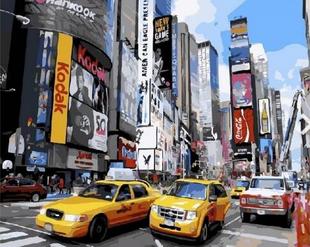 diy数字油画抽象风景填色绘油彩装饰画 纽约时代广场