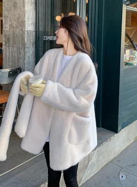 白色名新中国风毛外套女冬式新款c159-25媛气质加厚保暖仿皮毛一