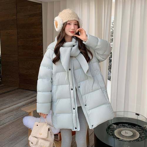 拆卸围脖帽ZSHI2881披肩外立羽领厚中长款绒服加女冬季新款白鸭绒