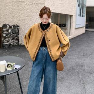 巨好看刺级小香绣外套女秋冬季 812法式 新高感气质毛呢 色c196 黄款