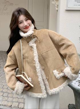 外卡其色仿b171-XW好皮毛一体羊羔毛套女冬新款巨看加洋气绒加厚