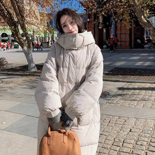 白色大口袋羽绒服女长中冬新款韩款版宽松B199-175米加厚白鸭绒外