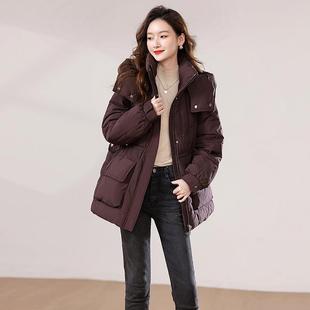F250-10女式棉长衣冬季新款女韩系气装质连帽暖中款时保尚棉袄外