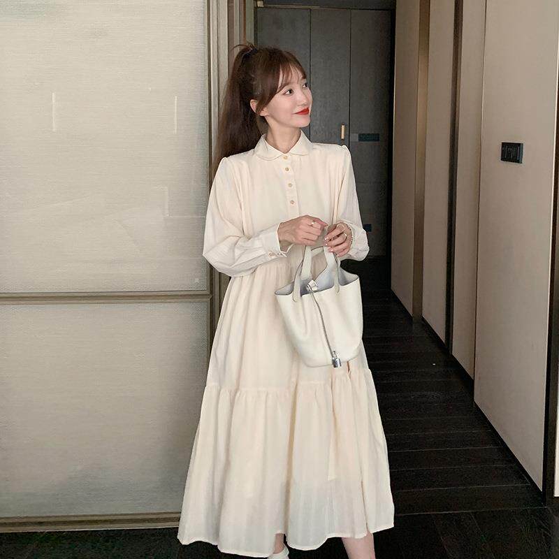 ZZB0058白色长袖复连衣裙秋女季领年新款法式古奶乖减龄娃娃衬衫