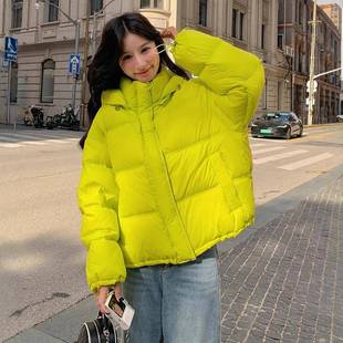 韩版 光绿短款 新款 661绒连荧女冬季 小个子加厚服面包服外 帽羽c257