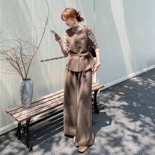 阔腿裤 咖色复古高感马套装 气质老钱女风衬衫 180款 甲三级 秋新b297