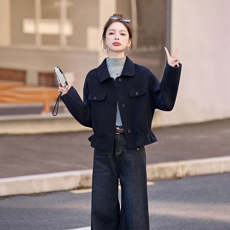 羊秋冬新呢款短HE5141-1款毛外女小香套风高级感双面羊毛大衣