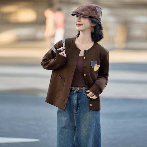 色扣爱ME571-0短心刺绣领针织开衫女秋彩新款宽松百圆搭款外套