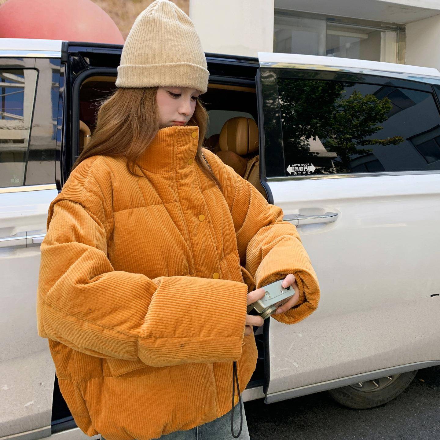 灯芯绒领闲加厚饱蓬2C298-w4松立羽绒服女冬季满休风随性保暖羽绒