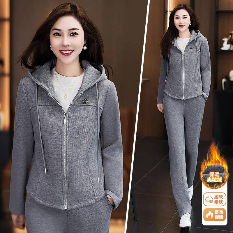 加绒动套装女秋冬新款品时尚841604气卫衣牌跑运步服厚休闲两件洋