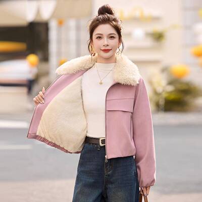 加加厚麂皮ZWU7702A绒外女冬新款套小个毛子短款洋气保绒暖羊羔领