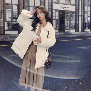 白色C12-D21羔厚毛拼羊接羽绒服冬新款韩女版短款加小个子洋气面