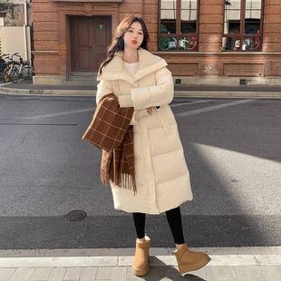 白色大翻羽绒服女冬季腰新款系收中长领款C195-922韩保暖白鸭绒外