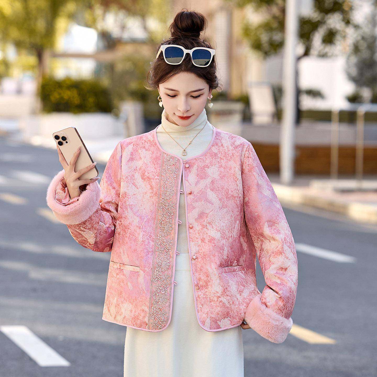 新中式国款风钉提花羽绒服白女冬季新名媛风气质ZYI99955鸭绒短外