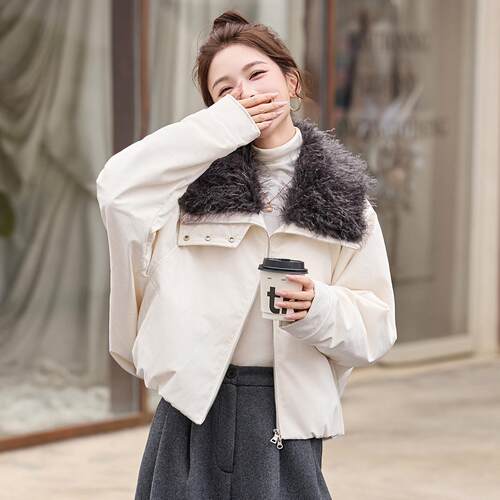 女式羽服冬新款计设ME59165-感厚加羊羔毛翻领时尚百搭绒外套
