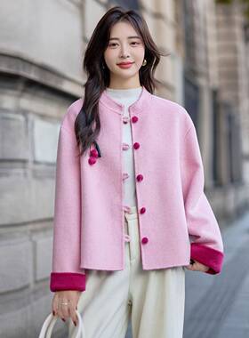 秋新款新中式双毛面羊呢呢外大衣女小个子立领时尚ZQ25259-套