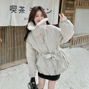 长款 白腰鸭绒工装 带收腰翻羽毛领绒服女C159 新款 派 911中冬季 时尚