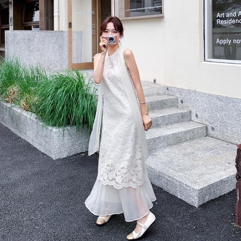 轻奢精致蕾丝钩花无袖C299-606裙连衣女夏季新质款气巨修身好看鱼