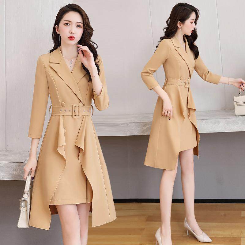 现货季新品韩修身中长版款Z2-0连裙配腰带春衣