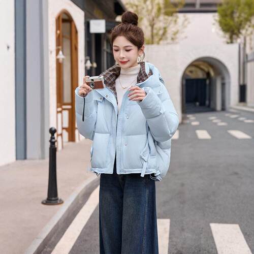 短款浅色帽羽服女绒冬季新蓝款宽松连加厚保暖面包服鸭ZYI99857绒