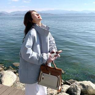 浅外蓝ZZB157色休闲百搭小款 领收腰羽绒服面包服女冬立新加厚绒套