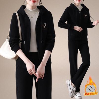 运动套装服女妈妈秋冬装休加绒外套衣宽松大码闲加厚74174286卫两