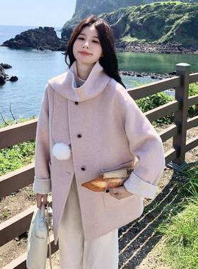 色双粉呢减羊毛b169-851大衣女冬季新款甜美龄温柔风超好看毛呢外