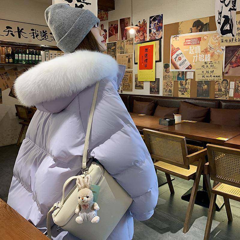 新系学院风保连帽白鸭绒外套女年冬季款显瘦加厚ZR2D009暖羽绒韩