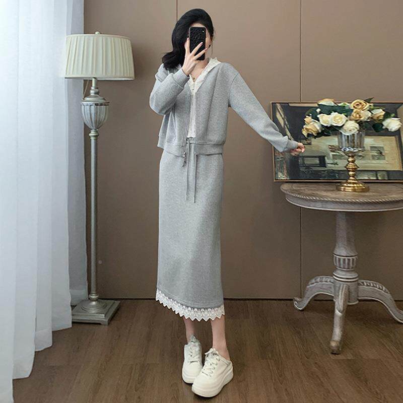 休闲运动套装女秋新款季减丝龄蕾连帽卫衣半裙身两件套ZR2C10高级