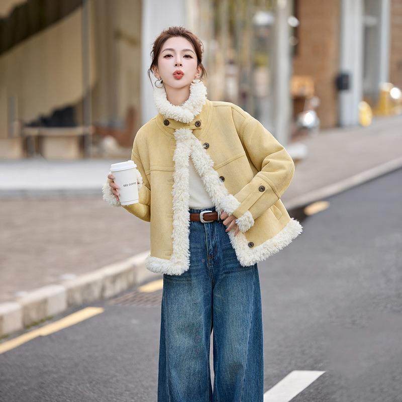 小个子新款拼绒外接套女WN1071冬复古加厚季保暖宽松上毛衣