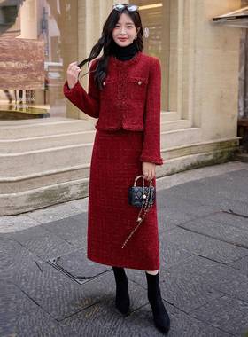 小香套装裙年冬风新季款高级感气质名媛高端韩系龄红色ZYA86828减