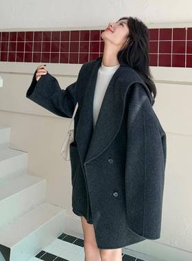 黑色双呢中外韩套女冬季新款系复古气面质海军领长款羊毛C06-Y60
