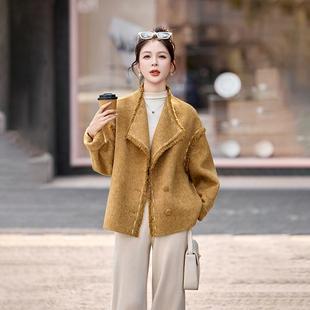 闲高端毛短 秋冬韩休版 设计感黑色ZYI515J双面绒呢大羊衣女款 新款