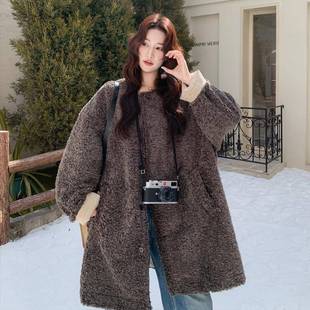 602 派C158 韩系松加弛感两加面穿绒厚套仿羊羔毛工装 外女冬中长款