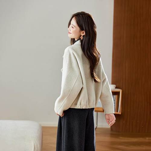 韩系白米色ZYI5148短款双显面羊毛呢子大衣女秋冬款瘦加厚毛呢外