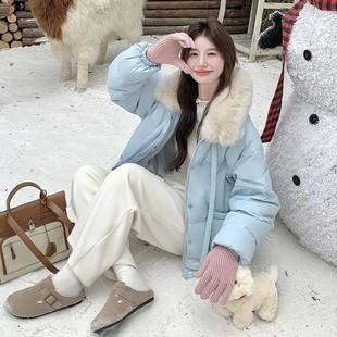 款 羽绒服新女冬季 大领白鸭外绒小个子毛面 809短款 蓝色超好看D078